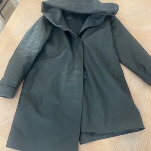 Black Hooded Trench Coat with Contrast Lining